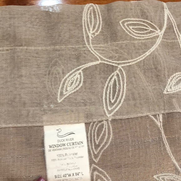 Four panels of tan curtains with white leafs - Picture 2 of 3